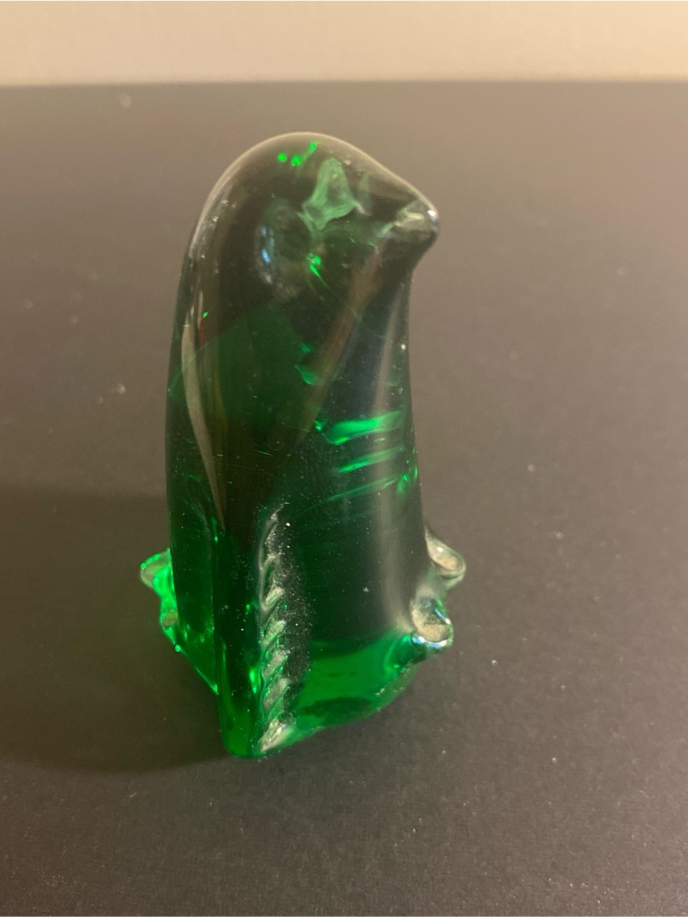 Vintage Green Hand Blown Art Glass Penguin Figurine 3" Wings